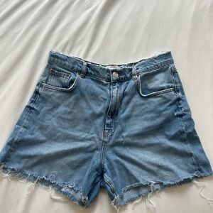 Zara Blue Frayed Jean Shorts